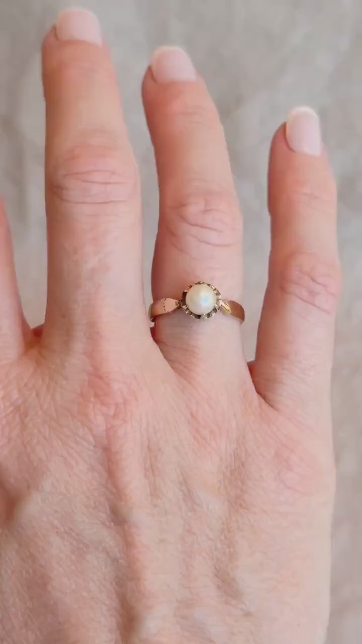 Vintage 1950s Pearl Solitaire Ring, 14k Gold