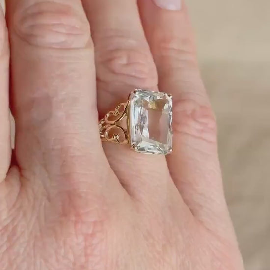 Vintage 1990s Topaz Filigree Gemstone Ring in 14k Gold