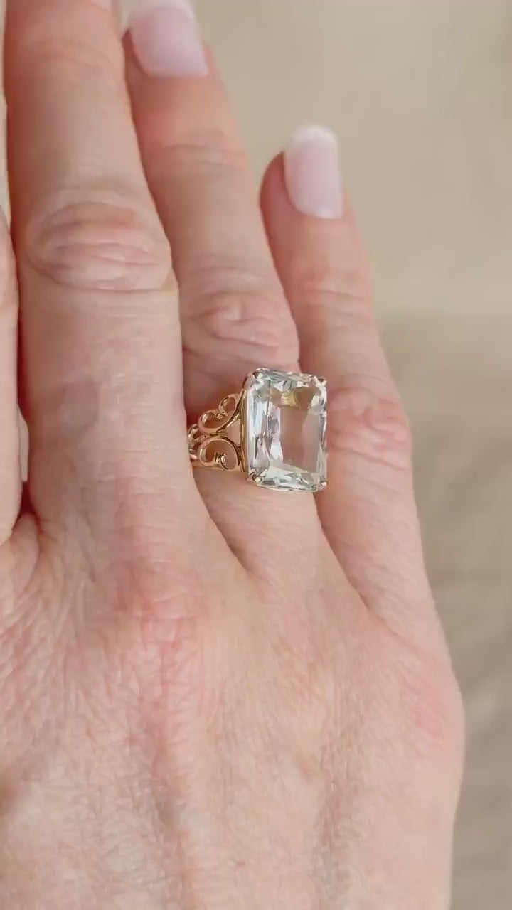 Vintage 1990s Topaz Filigree Gemstone Ring in 14k Gold