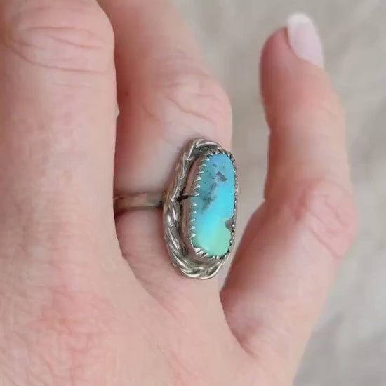 Vintage Turquoise Sterling Silver Oval Statement Ring, Boho Artisan Jewelry