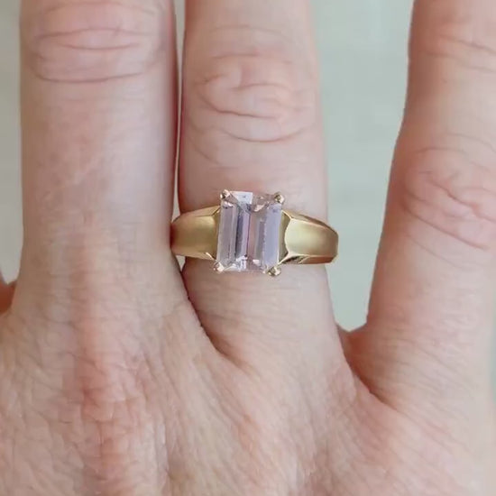 Vintage Morganite Engagement Ring, Emerald Cut, 14k Gold, Alternative Bridal Ring