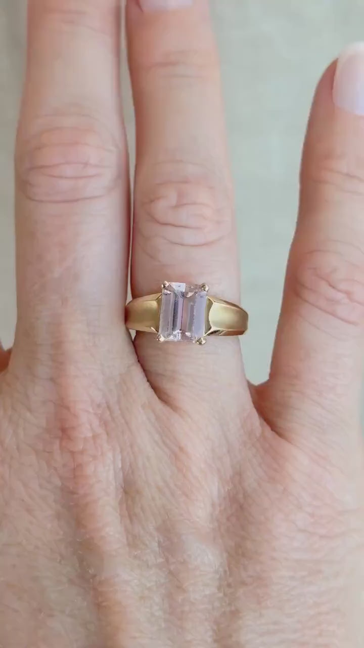 Vintage Morganite Engagement Ring, Emerald Cut, 14k Gold, Alternative Bridal Ring