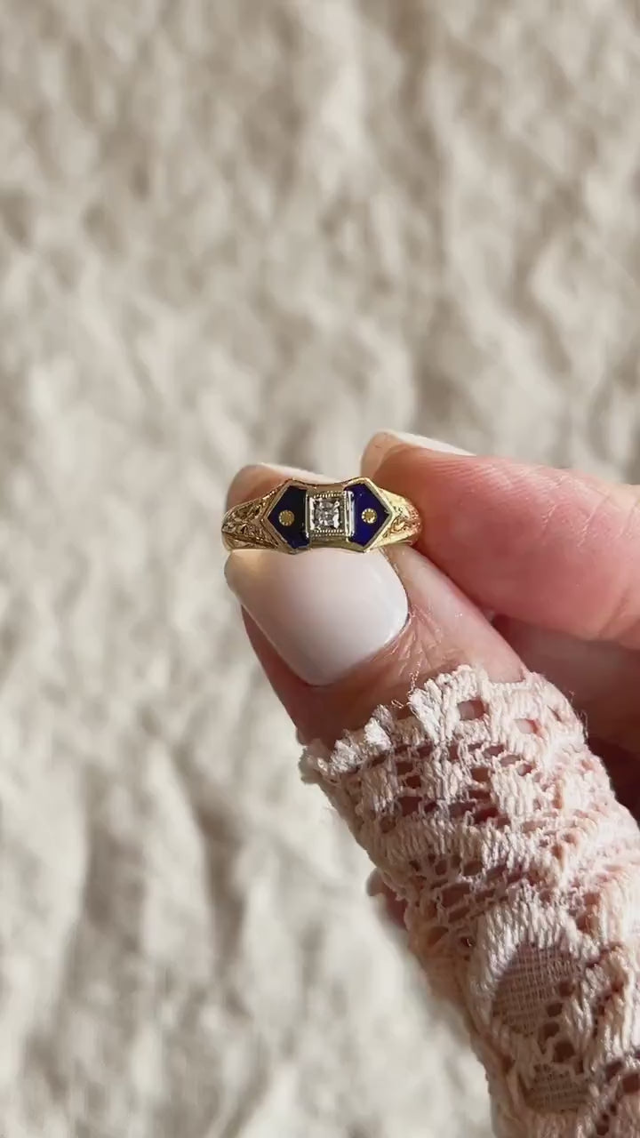 Antique 1920s Art Deco Diamond Engagement Ring, 18k Gold
