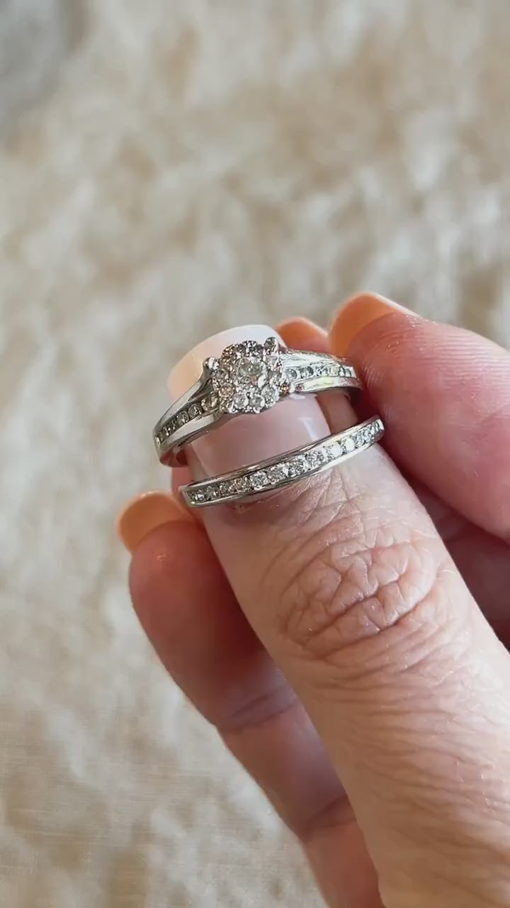 Vintage Diamond Engagement Ring, Round Cut, 14k White Gold, 2000s Halo Bridal Ring