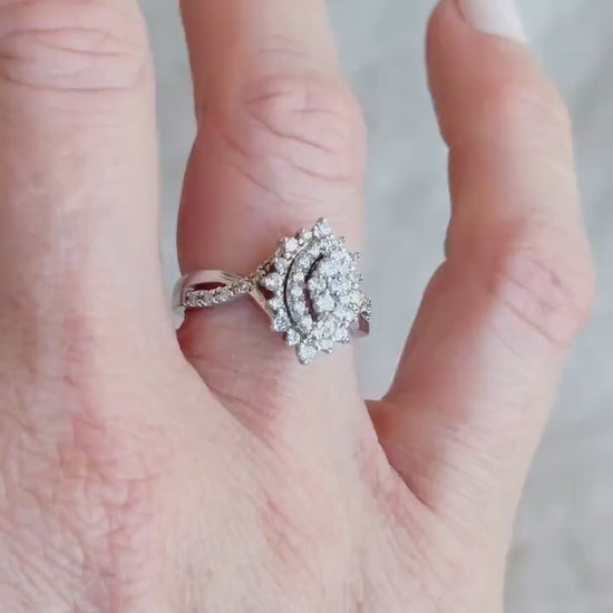 Vintage Marquise Diamond Cluster Engagement Ring in 10k White Gold