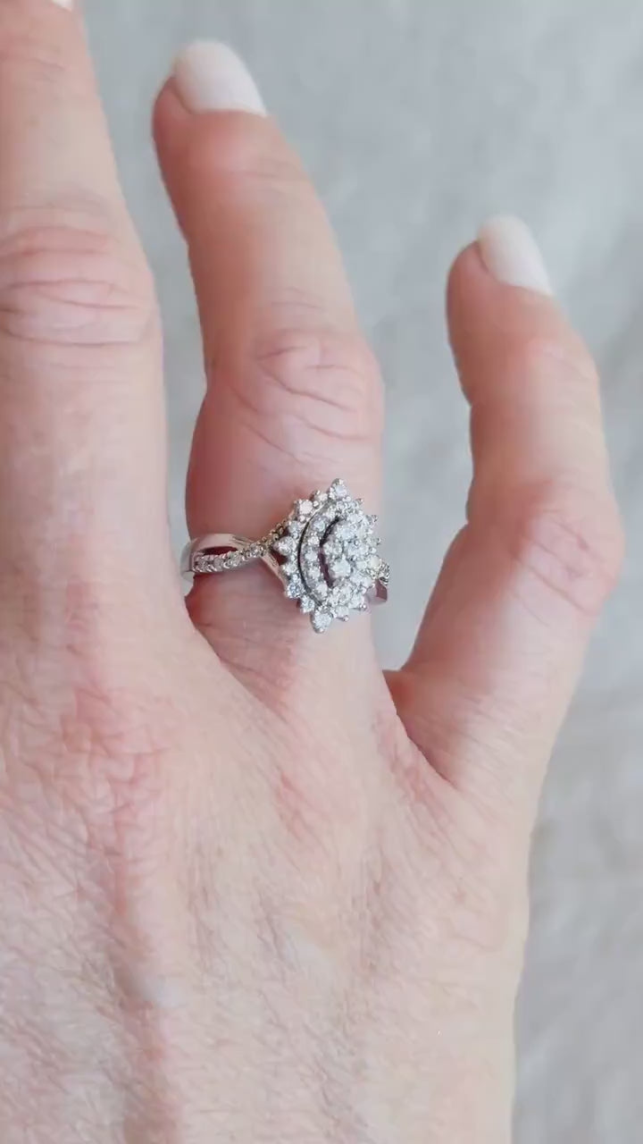 Vintage Marquise Diamond Cluster Engagement Ring in 10k White Gold