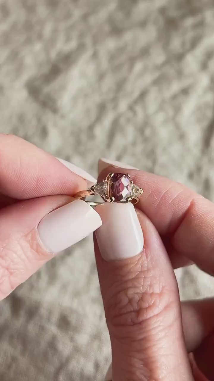 Vintage Pink Tourmaline and Topaz Ring in 14k Gold