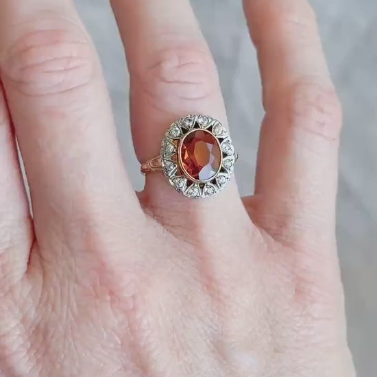 Vintage Citrine Gemstone Halo Cocktail Ring in 10k Gold