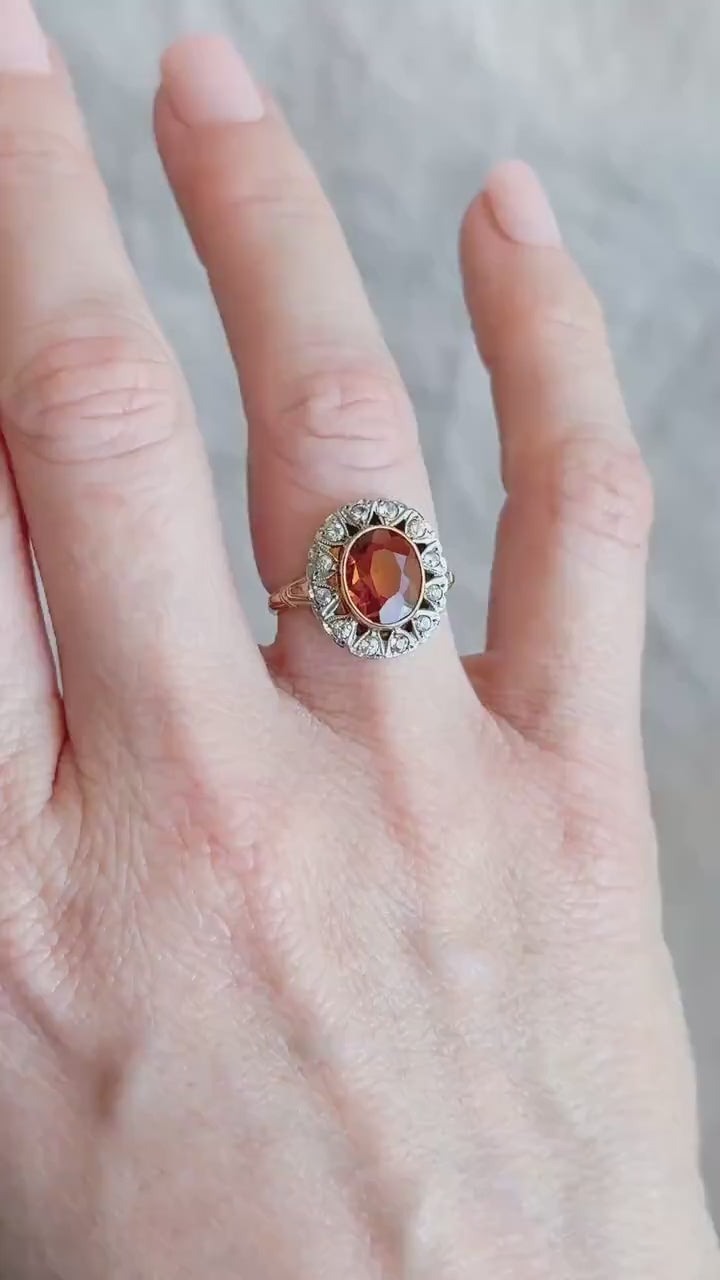 Vintage Citrine Gemstone Halo Cocktail Ring in 10k Gold