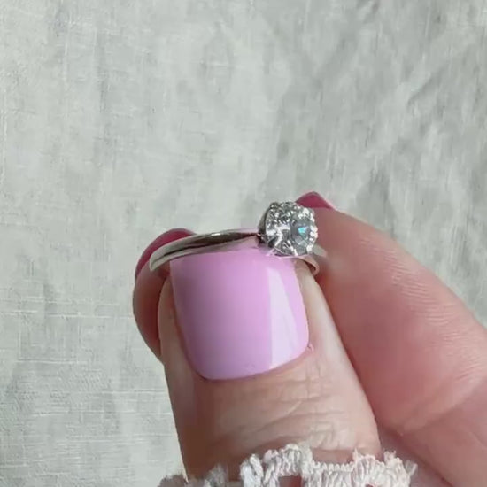 Vintage Diamond Engagement Ring, Round Cut, 14k White Gold, 1990s Solitaire Bridal Ring
