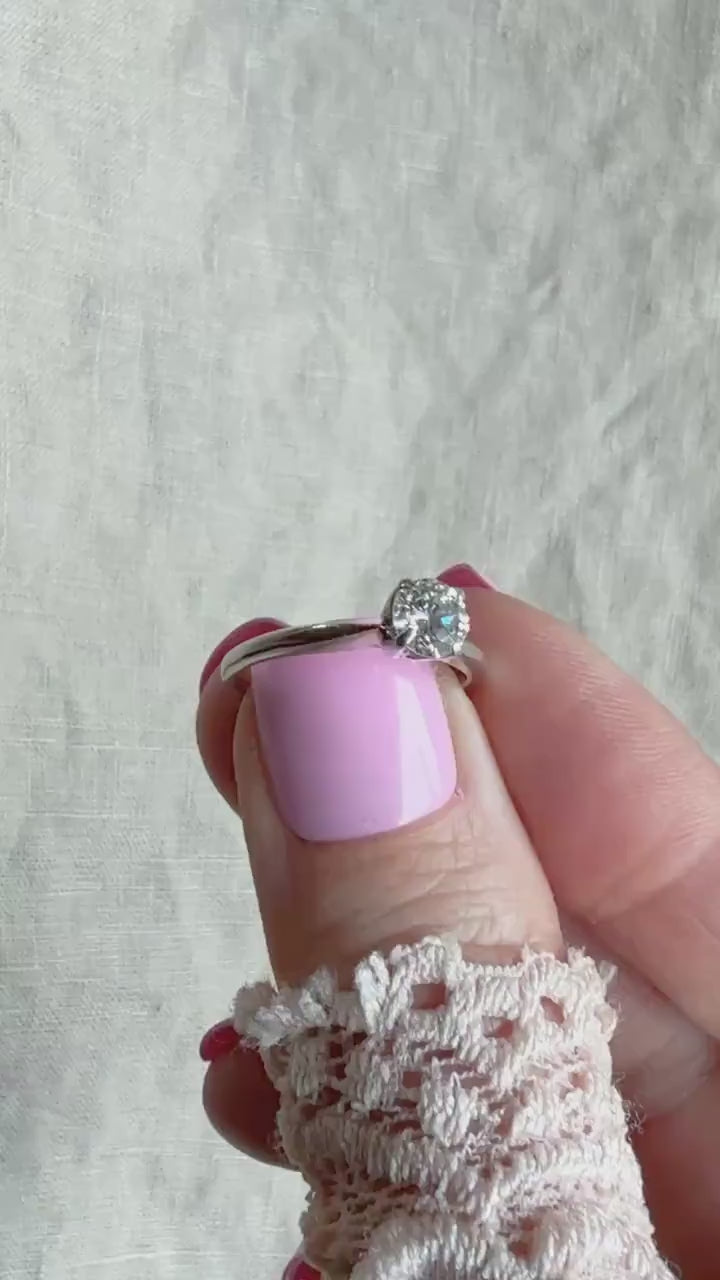 Vintage Diamond Engagement Ring, Round Cut, 14k White Gold, 1990s Solitaire Bridal Ring