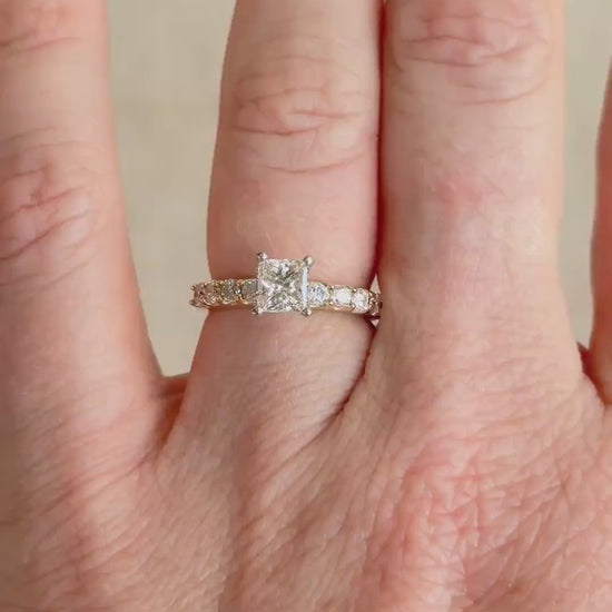 Vintage Princess Cut Diamond Engagement Ring, Prong Set 14k Gold, Classic Bridal Ring