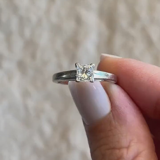 Vintage Princess Cut Diamond Solitaire Engagement Ring in 14k White Gold