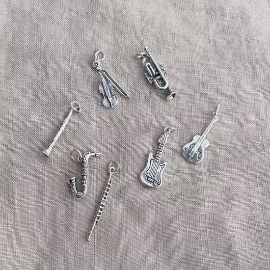 Sterling Silver Guitar Charm Pendant, Music Themed Minimalist Jewelry, Gift for Her