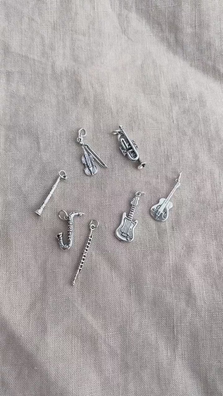Sterling Silver Guitar Charm Pendant, Music Themed Minimalist Jewelry, Gift for Her