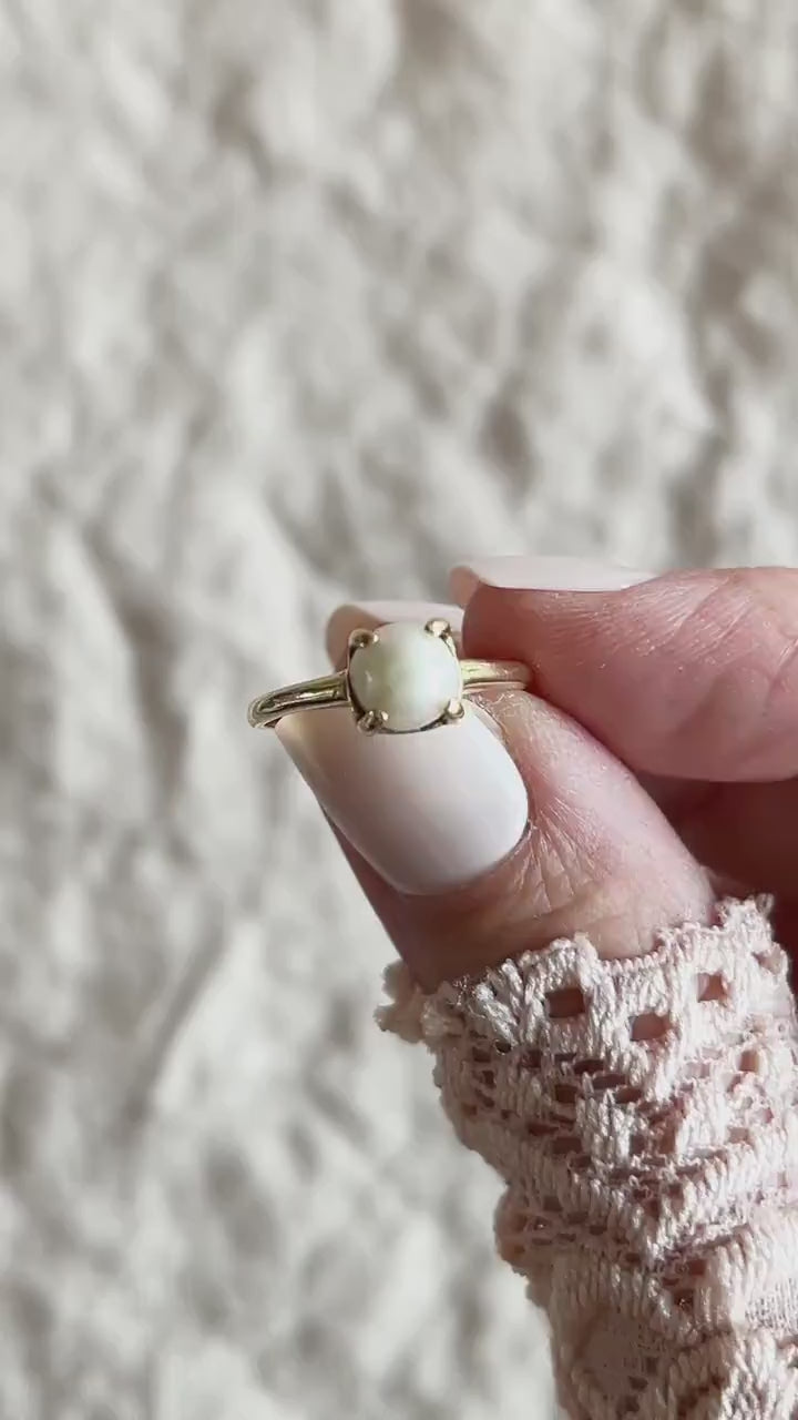 Vintage Pearl Solitaire Engagement Ring in 14k Gold