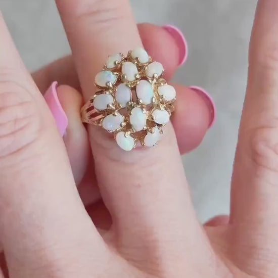Vintage 1970s Opal Cluster Ring in 14k Gold