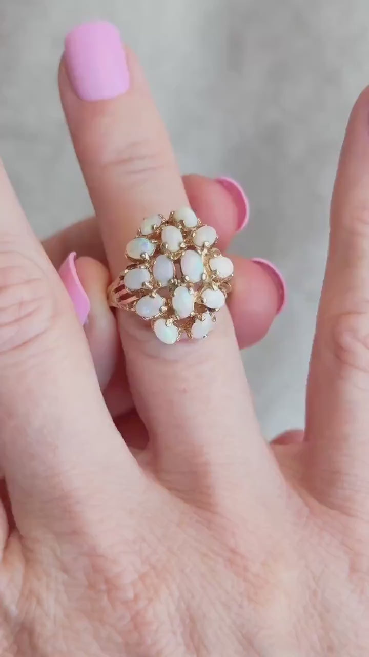 Vintage 1970s Opal Cluster Ring in 14k Gold