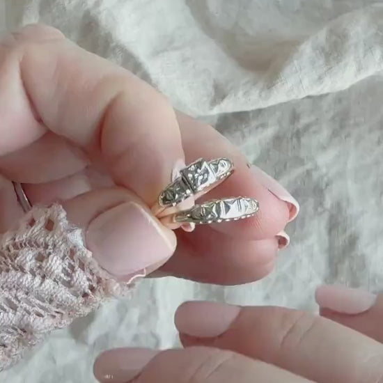 Antique Diamond Engagement & Wedding Ring, Round Cut, 14k Gold, 1920s Art Deco Bridal Set