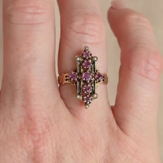 Antique 1930s Art Nouveau Ruby Ring, 14k Gold