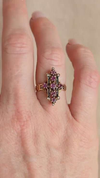 Antique 1930s Art Nouveau Ruby Ring, 14k Gold