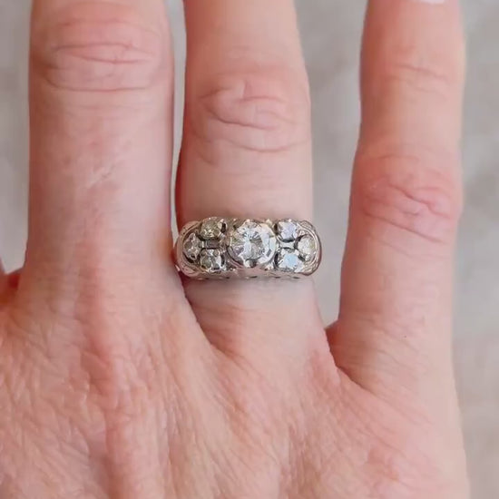 Vintage Diamond Engagement Ring, Round Cut, 14k White Gold, 1950s Mid-Century Bridal Ring