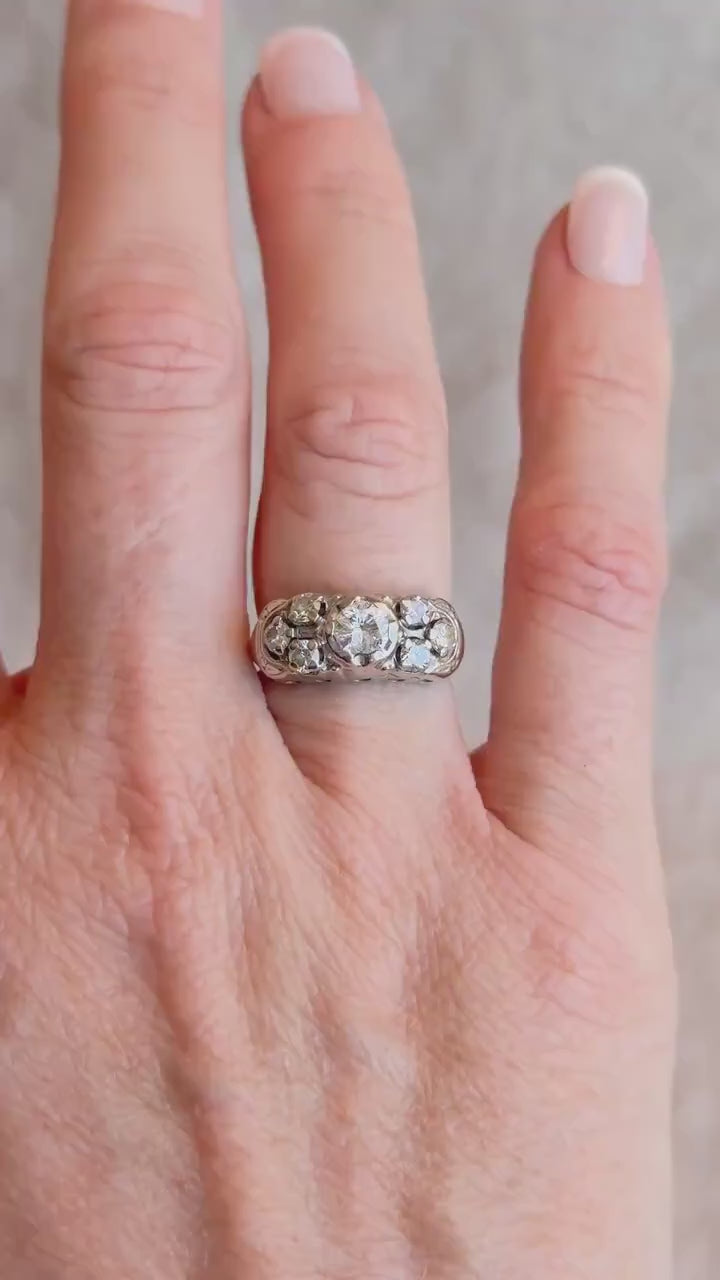 Vintage Diamond Engagement Ring, Round Cut, 14k White Gold, 1950s Mid-Century Bridal Ring