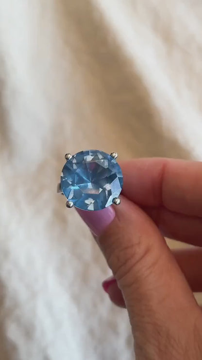 Vintage Sterling Silver Solitaire Gemstone Ring, Cocktail Statement Jewelry