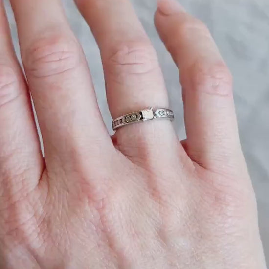 Vintage Diamond Engagement Ring, Princess Cut, 10k White Gold, 1990s Channel Set Design