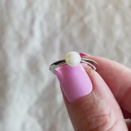Vintage Pearl Engagement Ring, 6mm, 14k White Gold, 1990s Classic Style