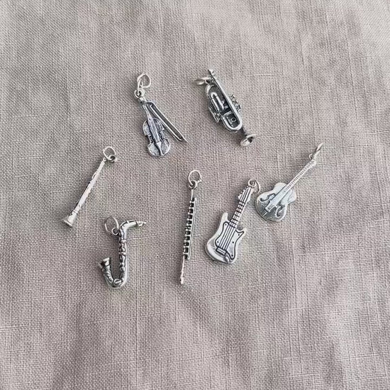Sterling Silver Saxophone Charm Pendant, Music Themed Minimalist Jewelry, Gift for Her