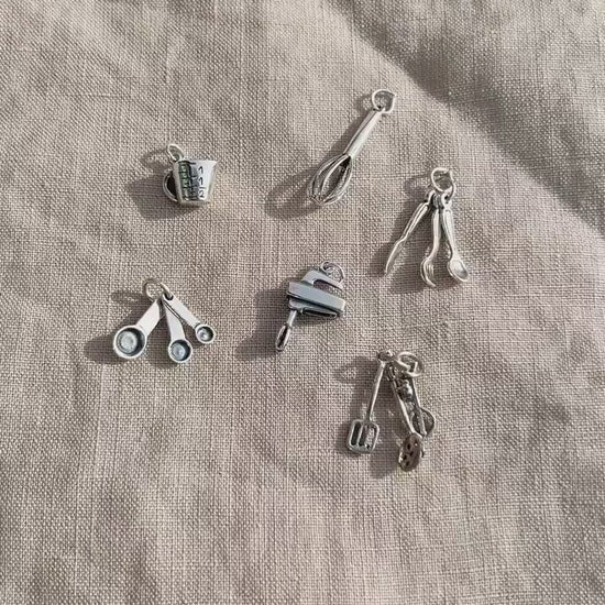 Sterling Silver Cooking Utensils Charm Pendant, Kitchen Themed Minimalist Jewelry, Gift for Her