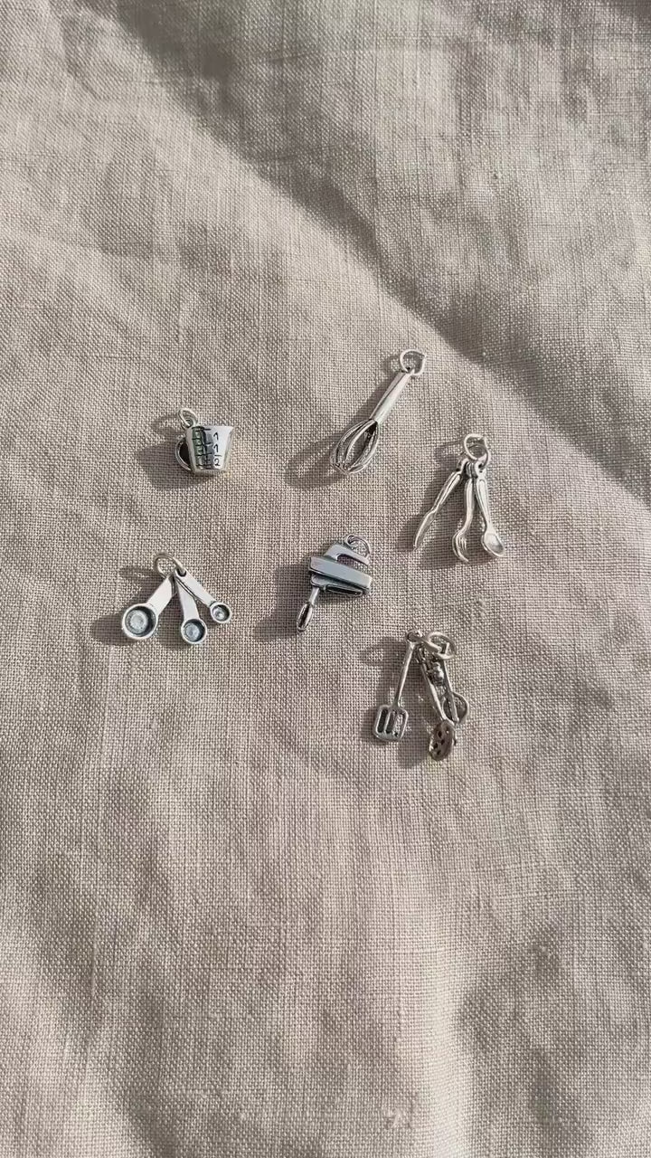 Sterling Silver Cooking Utensils Charm Pendant, Kitchen Themed Minimalist Jewelry, Gift for Her