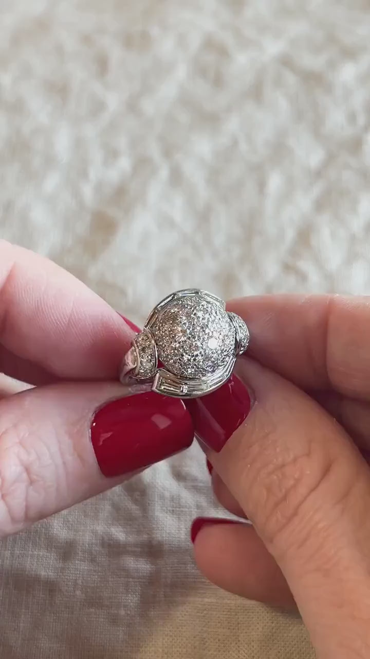 Vintage Diamond Engagement Ring, Round Cut, Platinum, 1940s Pave Dome Bridal Ring
