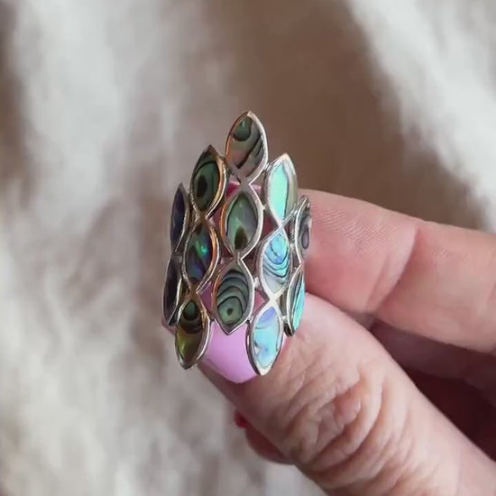 Vintage Abalone Gemstone Ring in Sterling Silver