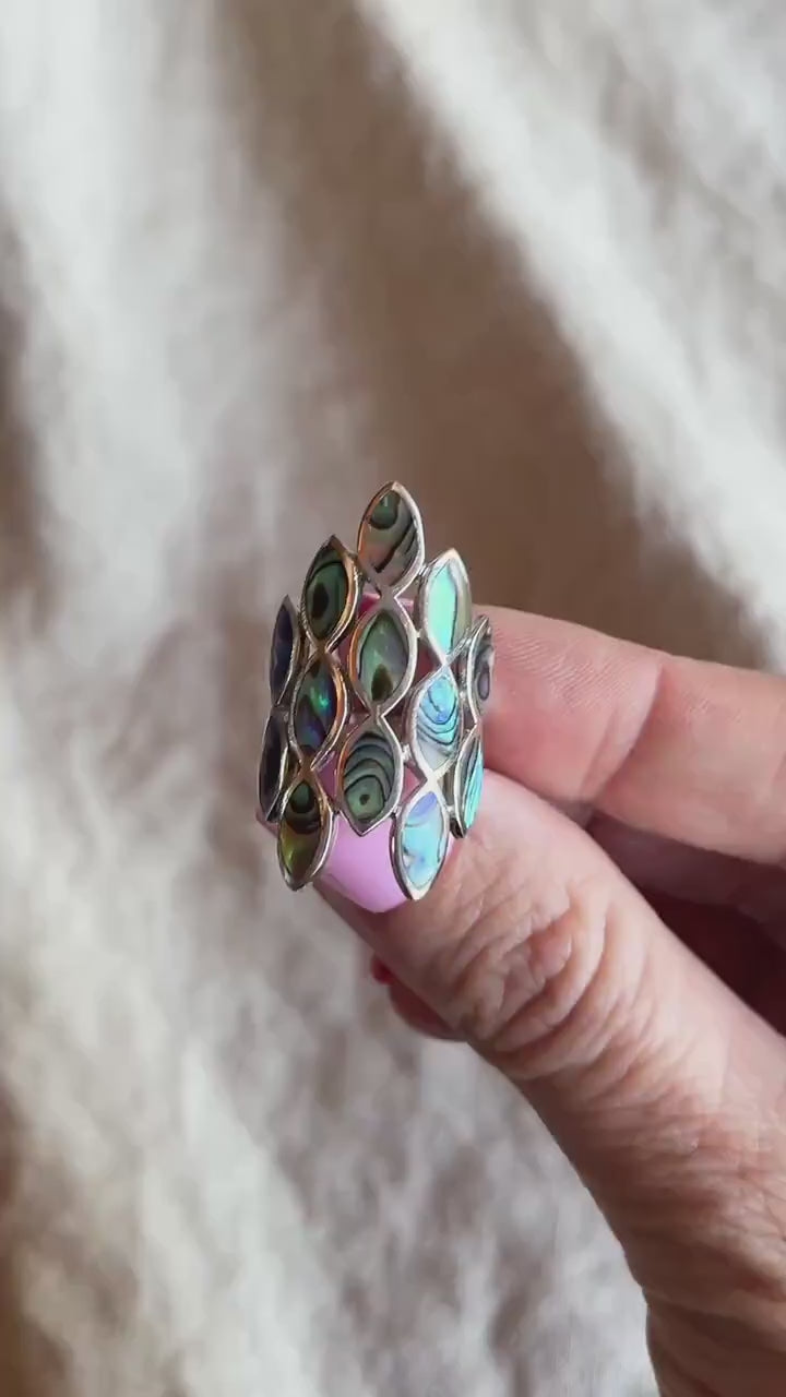 Vintage Abalone Gemstone Ring in Sterling Silver