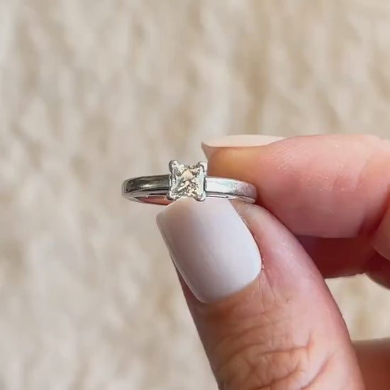 Vintage Diamond Engagement Ring, Princess Leo Cut, 14k White Gold, 2000s Solitaire Prong Setting