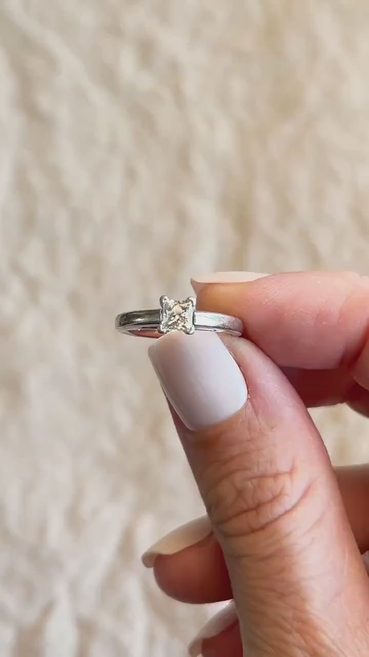 Vintage Diamond Engagement Ring, Princess Leo Cut, 14k White Gold, 2000s Solitaire Prong Setting