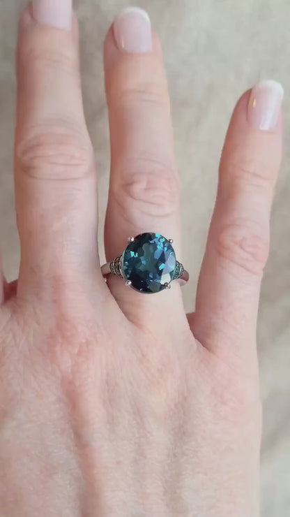 Vintage Blue Topaz Sterling Silver Ring, Oval Cocktail Statement Jewelry