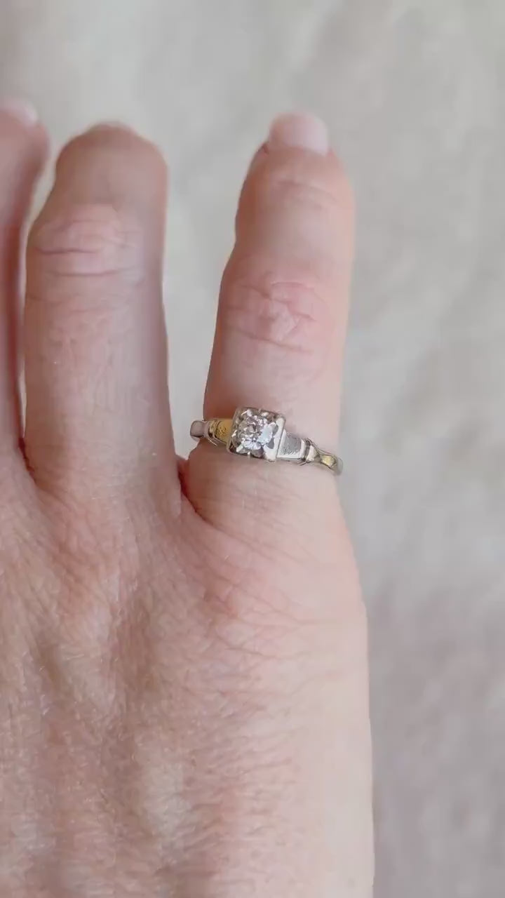 Antique 1920s Art Deco Diamond Engagement Ring, 14k White Gold
