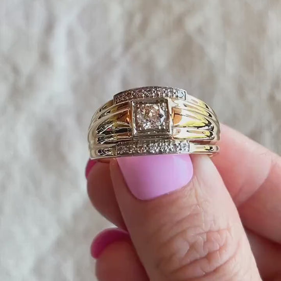 Vintage Diamond Engagement Ring, Old European Cut, 10k Gold, 1930s Art Deco Bridal Ring