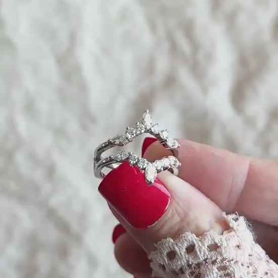 Vintage 1990s Diamond Chevron Wedding Band Ring Guard