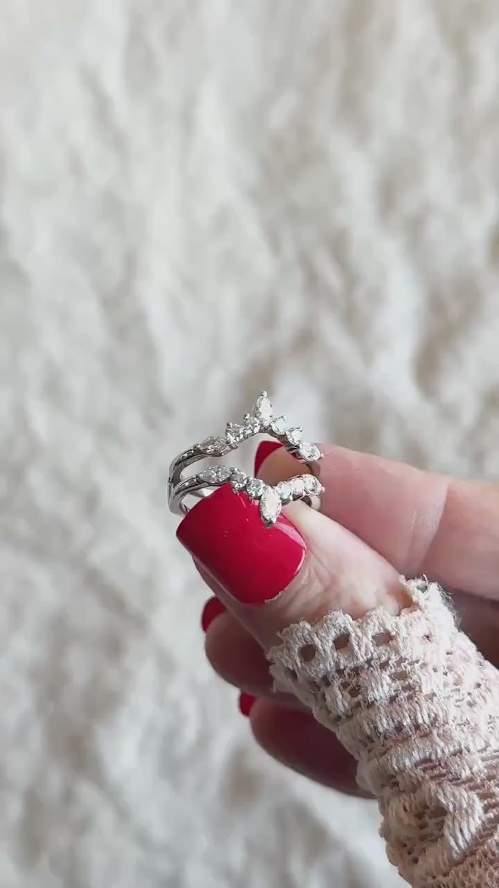 Vintage 1990s Diamond Chevron Wedding Band Ring Guard