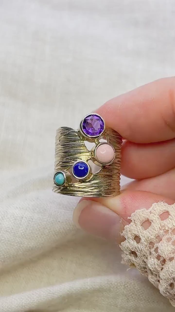 Vintage Multi Gemstone Ring in Sterling Silver