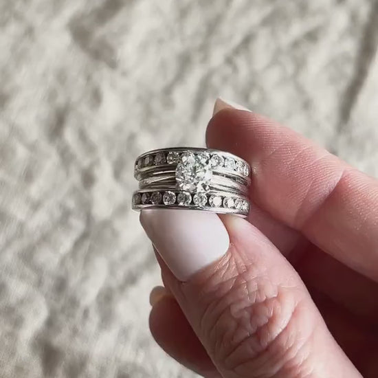 Vintage Diamond Wedding Set in 14k White Gold