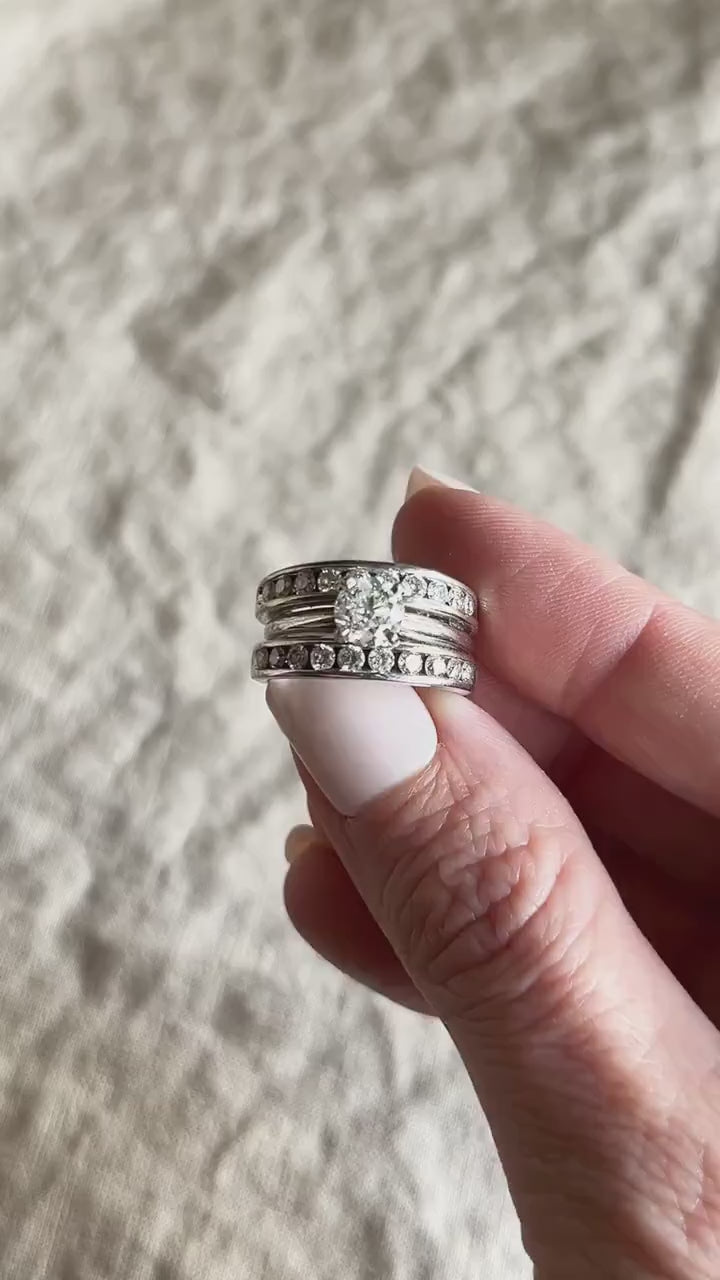 Vintage Diamond Wedding Set in 14k White Gold