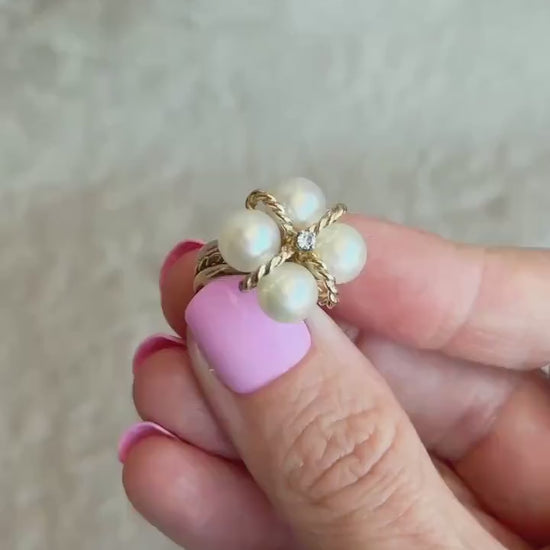 Vintage 1970s Pearl Cluster Ring in 14k Gold