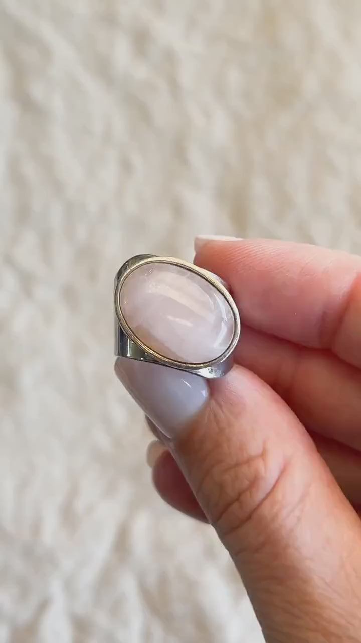 Vintage Jay King Rose Quartz Gemstone Ring in Sterling Silver