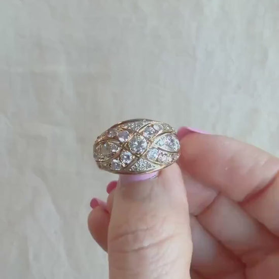 Vintage 1950s Diamond Engagement Ring, 14k Gold Wedding Band, Criss Cross Design • One-of-a-kind Jewelry