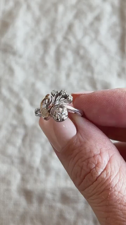 Vintage 1940s Art Nouveau Diamond Engagement Ring, 14k White Gold